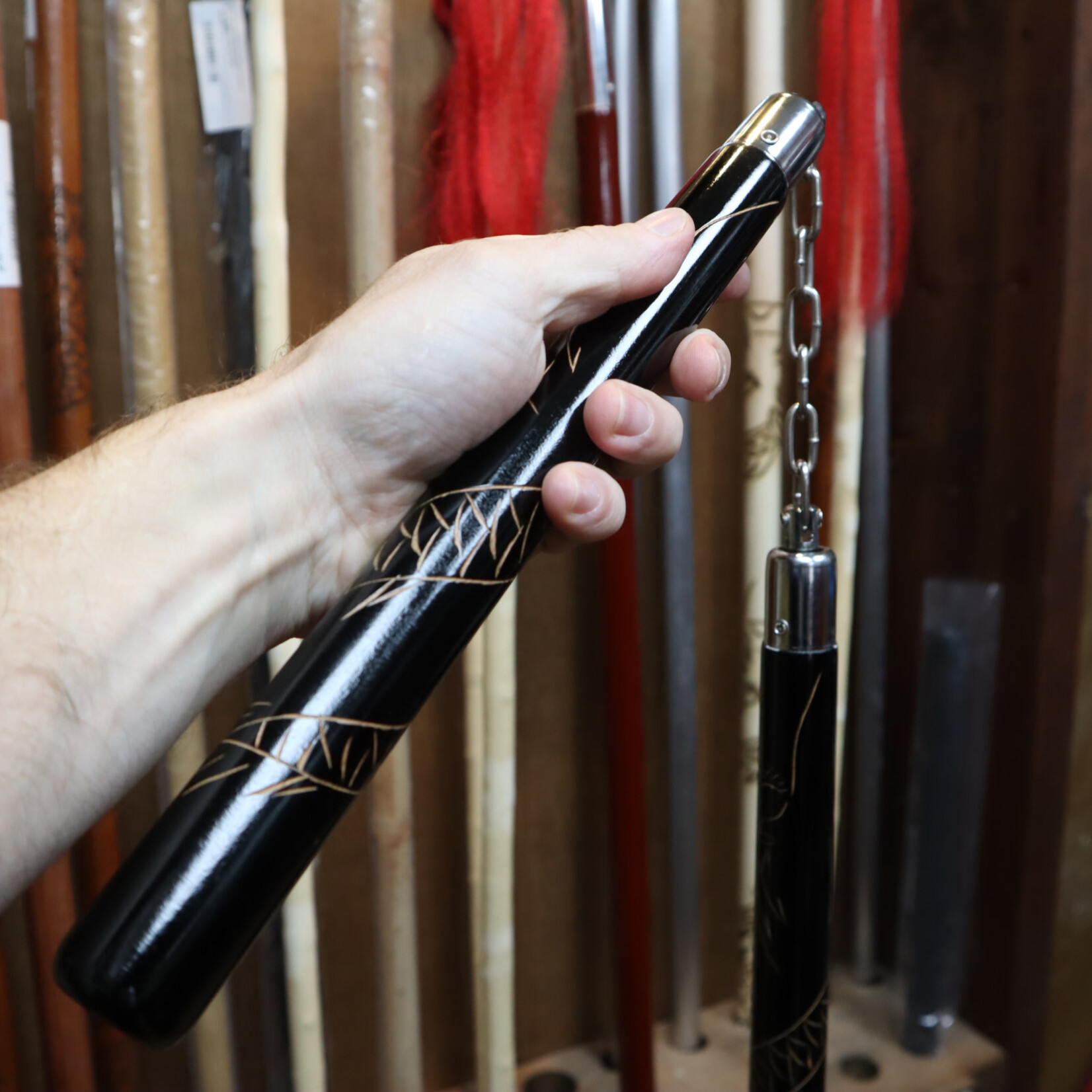 Black Oak Carved Dragon Nunchaku
