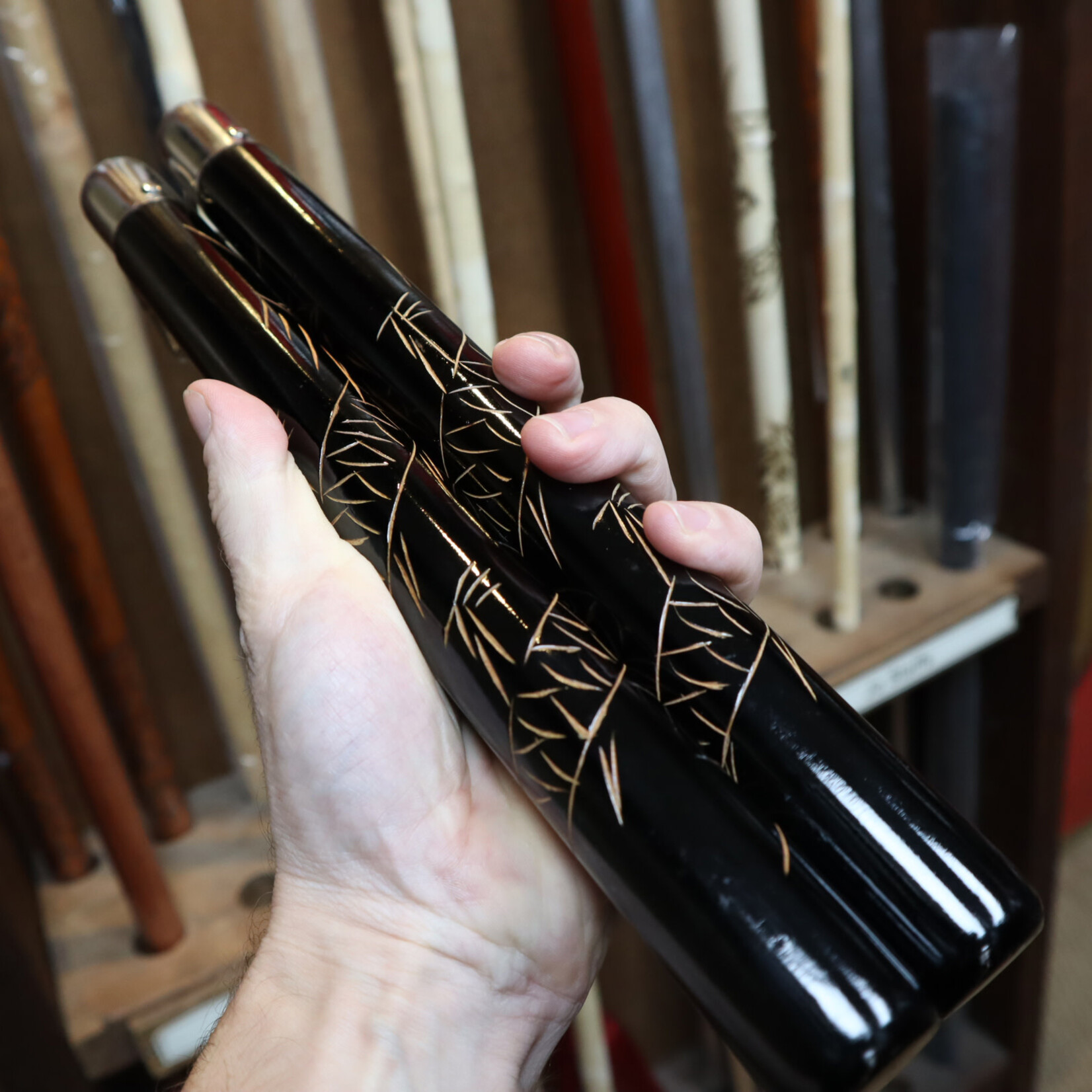 Black Oak Carved Dragon Nunchaku