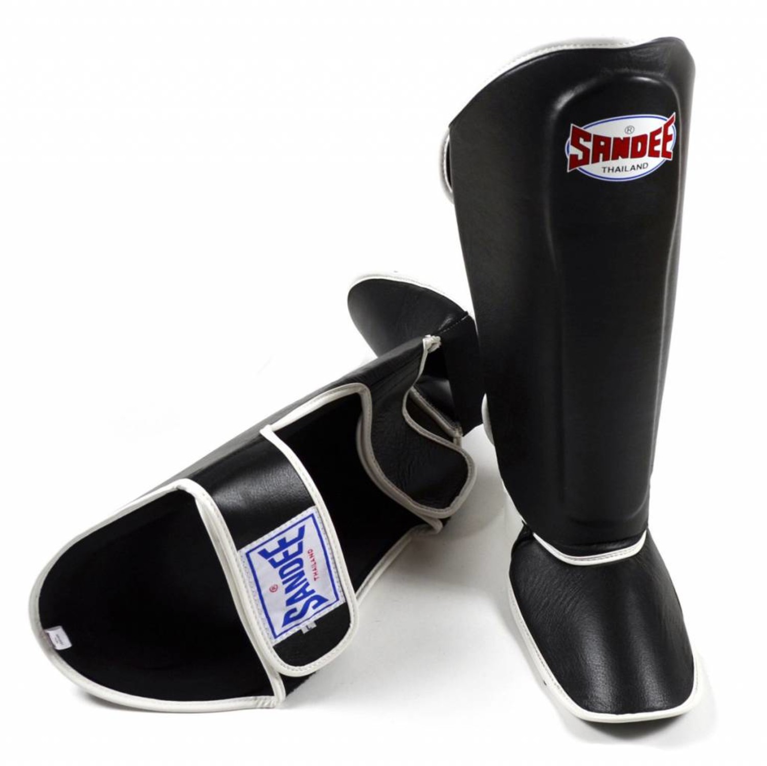 Sandee Authentic Shinguards Black White Leather Shin Guard Muay Thai