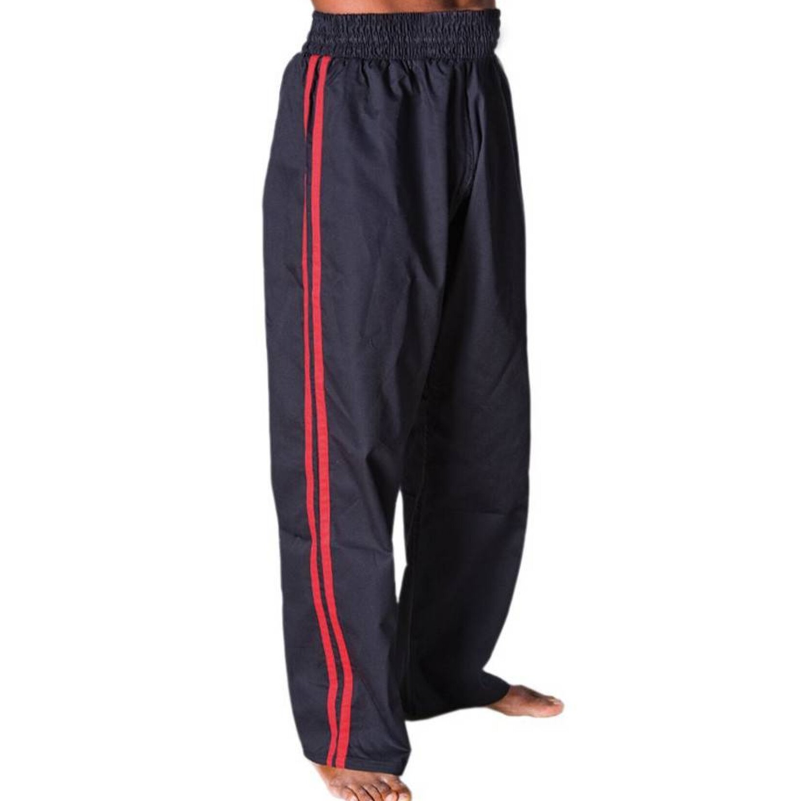 Black Kickboxing Trousers Cotton with Red Stripes