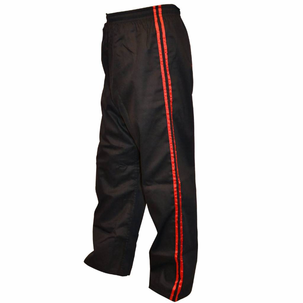 Black Kickboxing Trousers Satin with Red Stripes - Enso Martial Arts ...