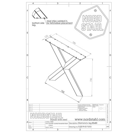 Nordstahl Industrieel tafelonderstel Diamond X leg WIT