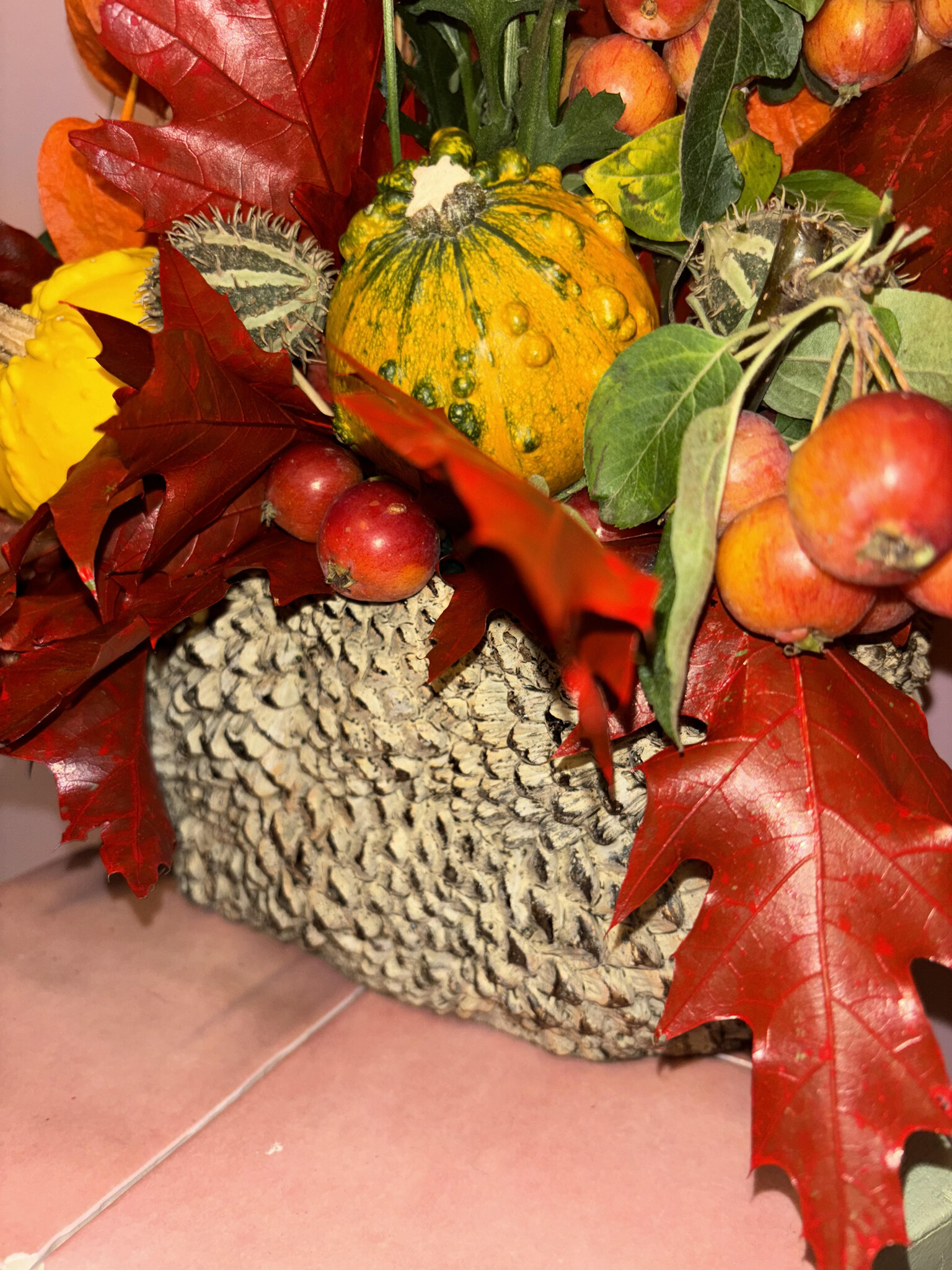 Herfst Stuk in dennenappel pot