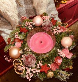 Kerststuk Kaars Pink