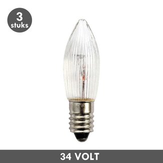 ET48 Kerst kaarslamp geribbeld in helder E10 3 Watt 34 Volt uitvoering