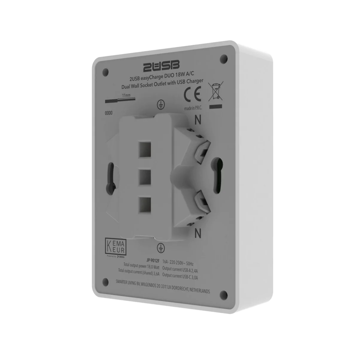 McPower USB stopcontact met 2x USB-A 3.4A - Wit