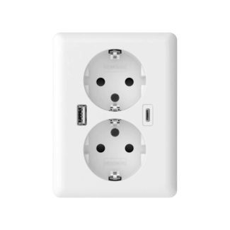 2USB Double Power Socket with USB A + C EasyCharge 18W/3A | Glossy White