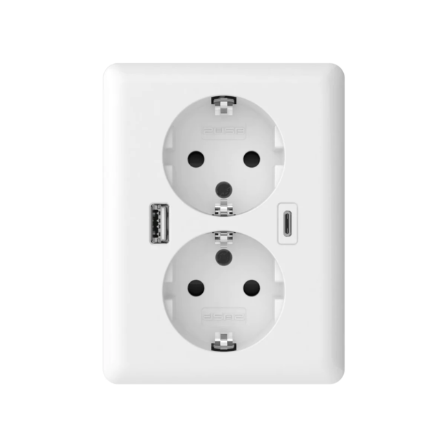 Double Prise de Courant avec USB-A + C EasyCharge 18W/3A | Blanc Brillant