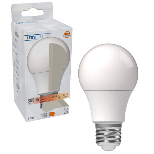 DimToWarm LED Lamp E27 - Opaal- Dimbaar naar extra warm wit - 8W (60W)