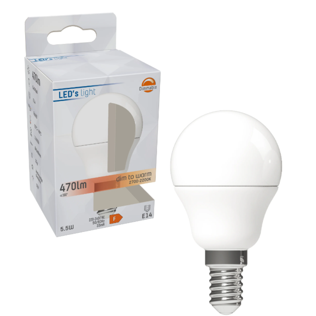 DimToWarm LED Lamp E14 - Opaal - Dimbaar naar extra warm wit - 4.5W (40W) - G45 Kogel