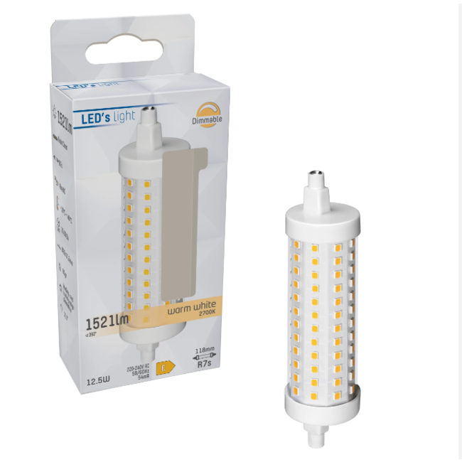 Ampoule LED Rod R7S 118 mm - Blanc chaud - 12.5W remplace 100W