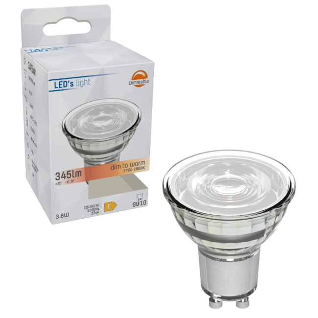 DimToWarm LED GU10 Spot - Clear - Dimmable to extra warm white light - 6.7W (80W)