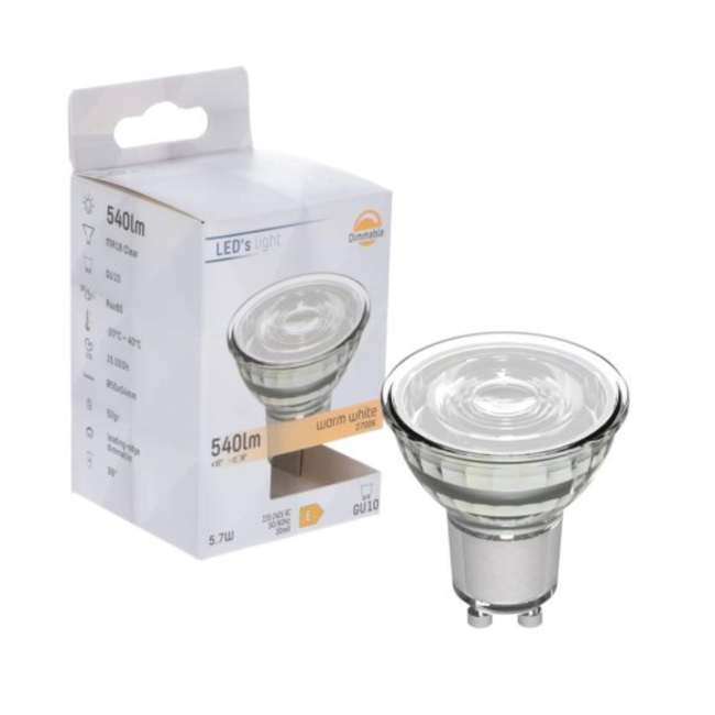 ProDim LED GU10 Spot - Hell - Dimmbares warmweißes Licht - 5.7W ersetzt 65W - MR16