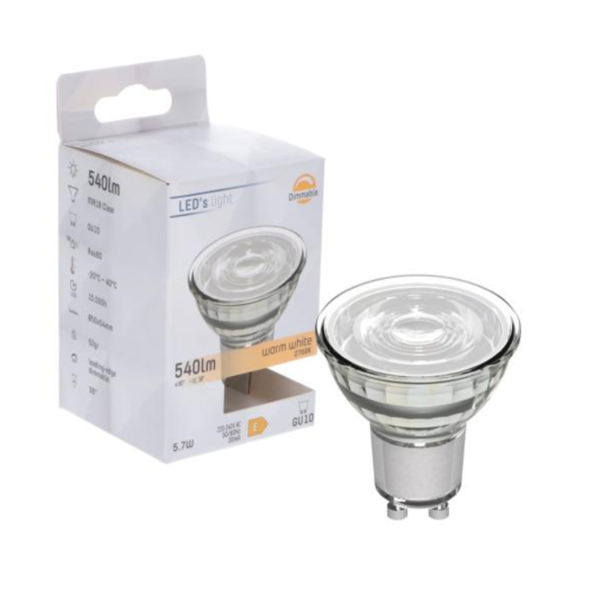 ProDim LED GU10 Spot - Lumière blanche chaude et brillante - 5.7W remplace 65W - MR16