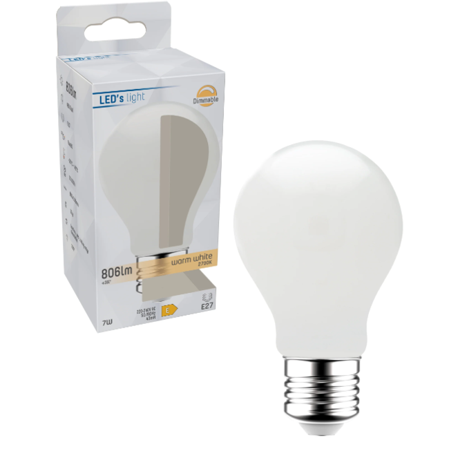 ProDim Lampe à filament LED E27 - Verre de lait - Lumière blanc chaud à gradation - 7W remplace 60W