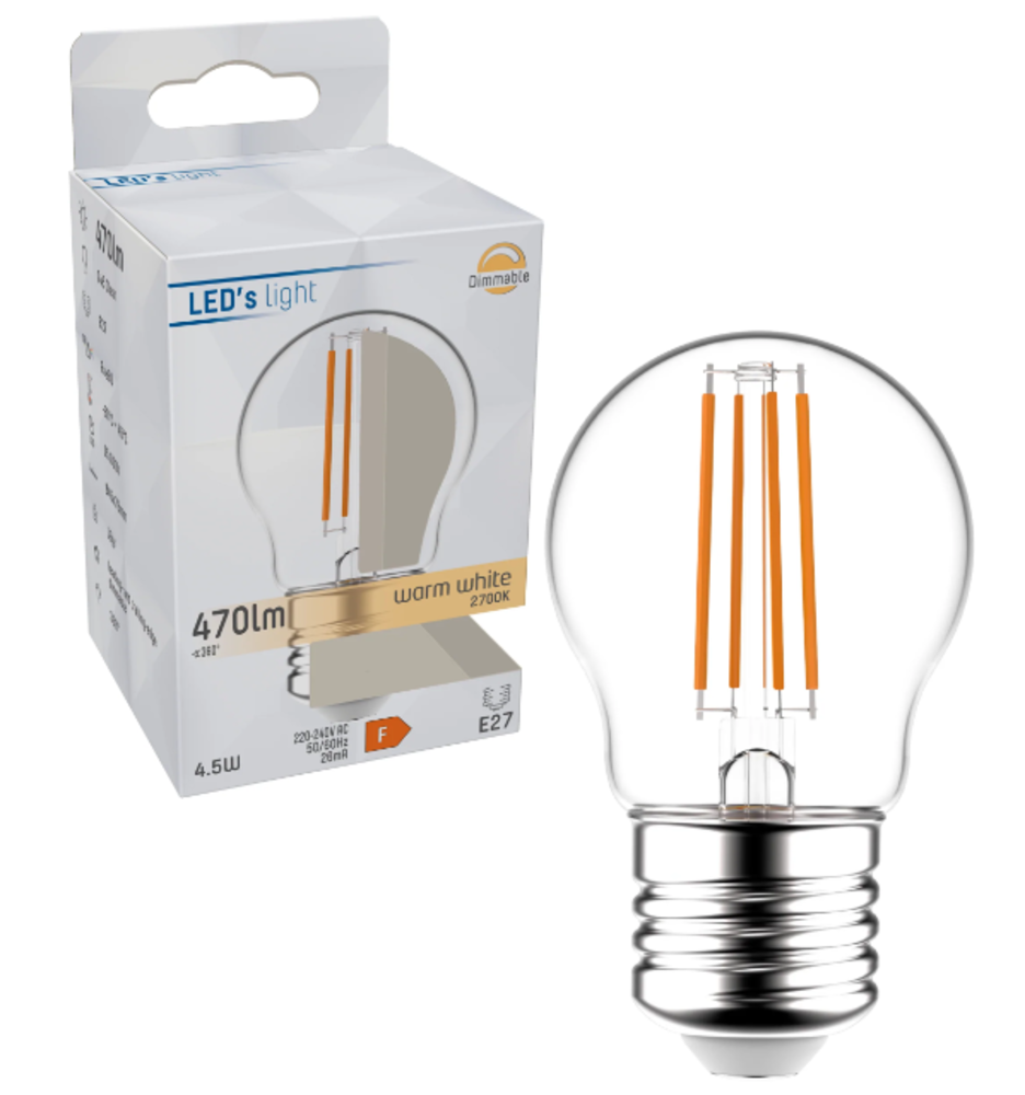 Bounty Onophoudelijk Warmte LED's light ProDim LED Filament Lamp E27 - Helder - Dimbaar warm wit licht  - G45 - 4.5W (40W) - ET48.com