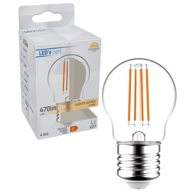 ProDim LED Filament Lamp E27 - Helder - Dimbaar warm wit licht - G45 - 4.5W (40W)