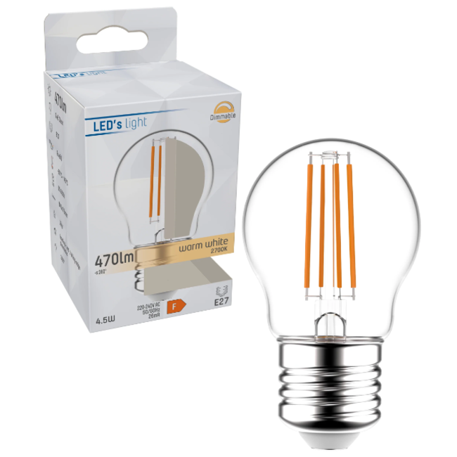 ProDim LED Glühlampe E27 - Klar - Dimmbares warmweißes Licht - G45 - 4.5W (40W)