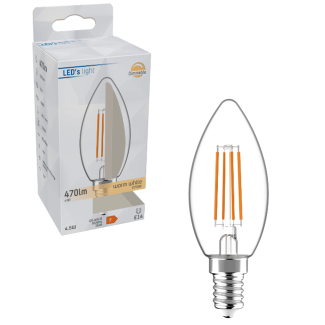 ProDim LED Filament Kaarslamp E14 - Helder - Dimbaar warm wit licht  (2700K)- 4.5W (40W)