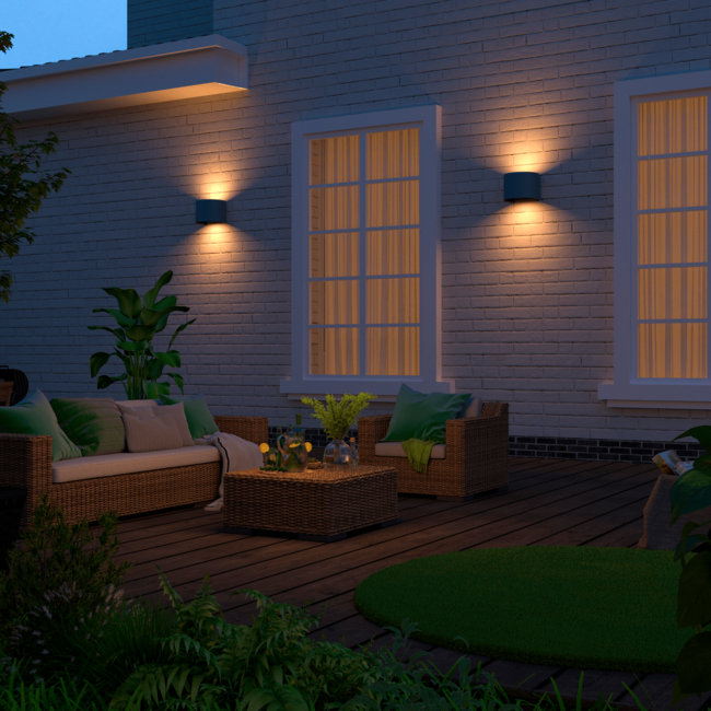 Calex LED Wandlamp Ovaal - Up & Down - Antraciet - Warm Wit Licht - 7W