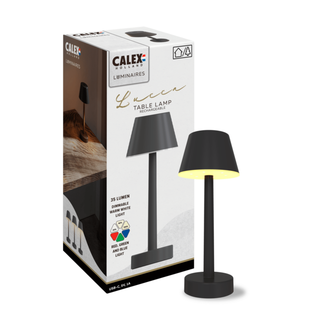 Calex Lucca Rechargeable Table Lamp - Outdoor - Black - 5W