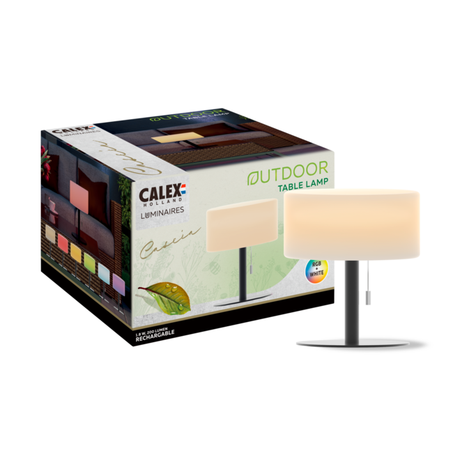 Calex Tischleuchte für draußen - Wiederaufladbar/Solar - Schwarz/Weiß