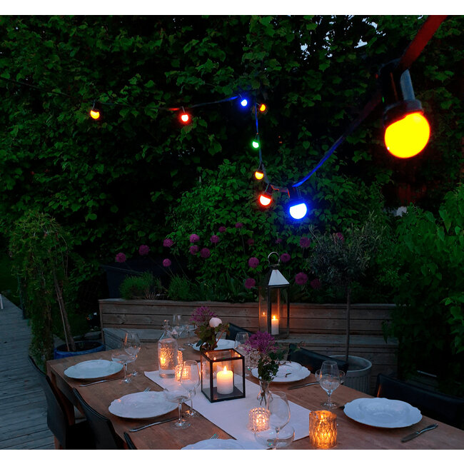 Calex Vibey lichtsnoer 220-240V 10 lampen (ST45) RGB 3.6W snoer 10mtr met afstandsbediening