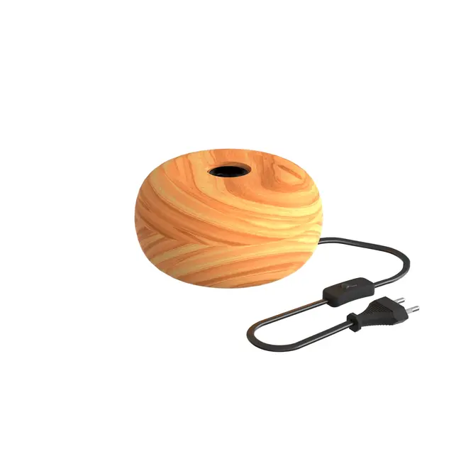 Calex Tafellamp Hout FSC 100% dia 170 mm 180cm zwart stof kabel aan/uit