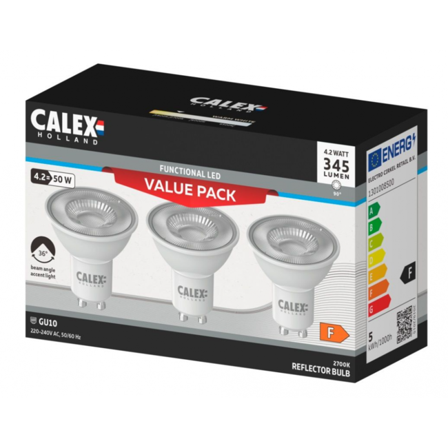 Calex Reflector GU10 SMD 220-240V 4.2W 345lm 2700K niet dimbaar 3 PACK