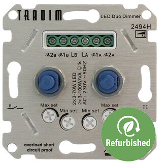 Tradim 2494-R – Digital LED Duo Wall Dimmer 2x 3–100W