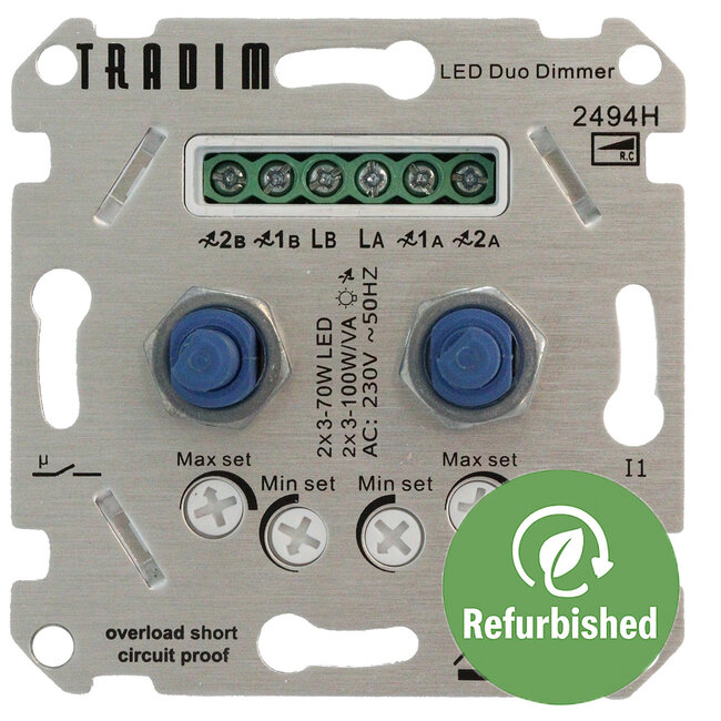 Tradim 2494-R – Digitale LED Duo Muurdimmer 2x 3–100W (Refurbished)