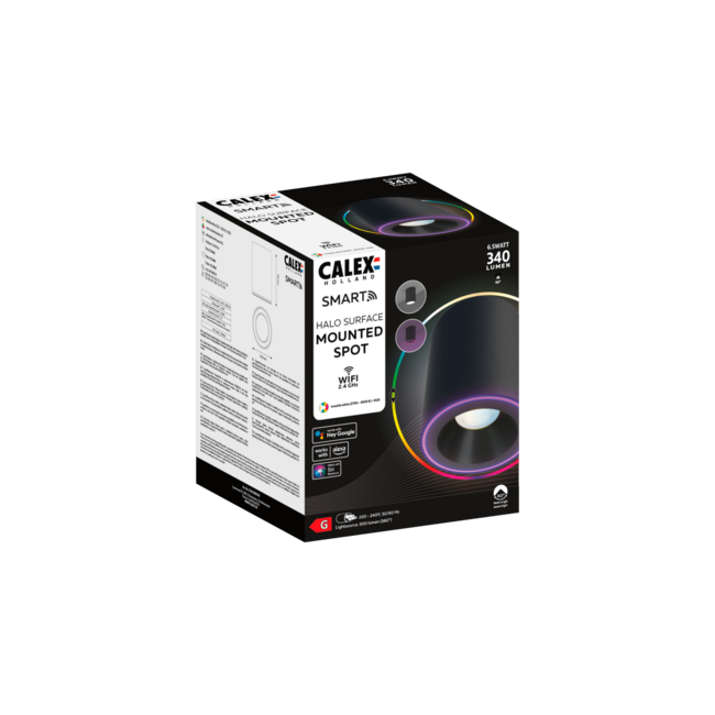 Calex Smart Halo Surface Mounted Spot Black, 6.5W, 2700-6500K+RGB, IP20, 15000hrs