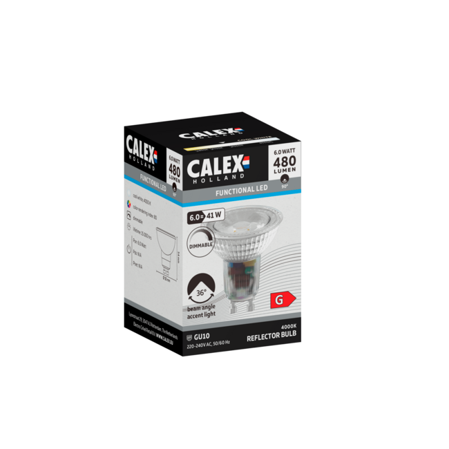 Calex Reflector GU10 Halogen look SMD 220-240V 6W 480lm 4000K GU10 Dimbaar met LED dimmer