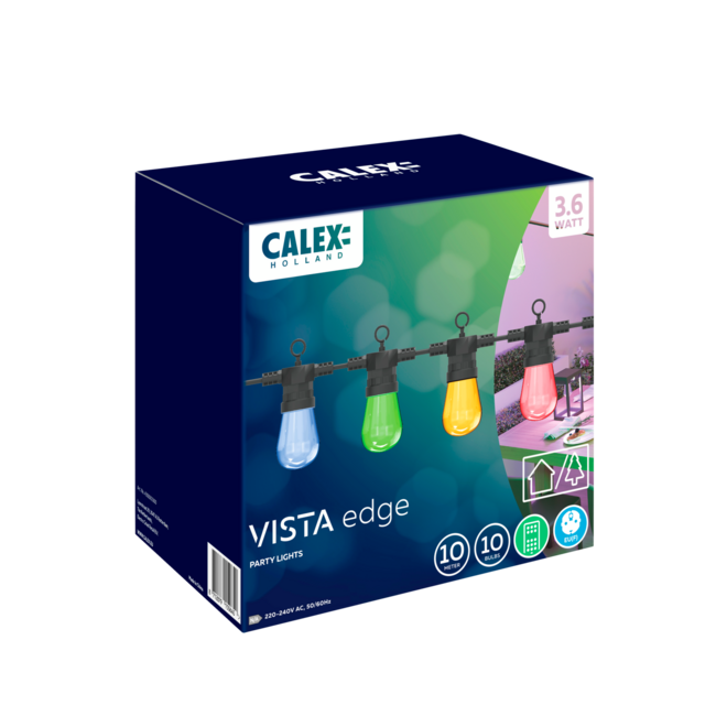 Calex Vibey lichtsnoer 220-240V 10 lampen (ST45) RGB 3.6W snoer 10mtr met afstandsbediening