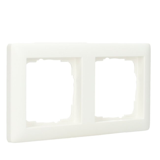Cadre de finition Gira E2 double en Standaard 55 blanc pur mat – moderne et élégant, adapté aux variateurs encastrés Tradim et prises 2USB