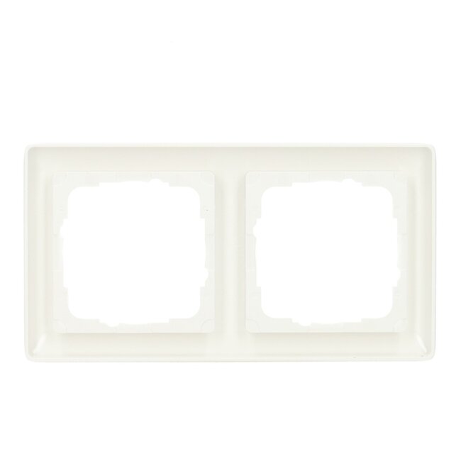 Gira E2 2-gang cover frame in Standaard 55 pure white matte – stylish and modern, compatible with Tradim in-wall dimmers and 2USB sockets