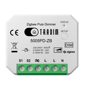 Tradim Tradim 5005PD-ZB Variateur Zigbee à Bouton Poussoir 250W LED – Smart Dimmer Compact