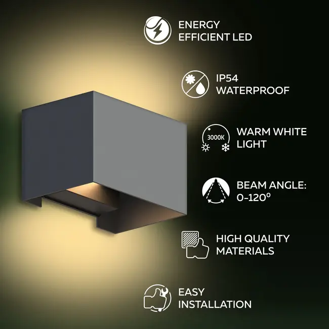 Calex Venice LED Wandlamp Up & Down Antraciet – 7W – 3000K Warm Wit – Instelbare Lichtbundel