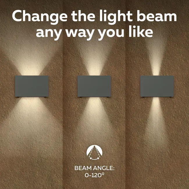 Calex Venice LED Wall Light Up & Down Anthracite – 7W – 3000K Warm White – Adjustable Beam Angle