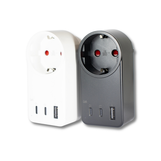 Tradim Triple Charge Elite 65W USB-C fast charger with 3 ports black or white