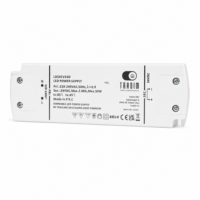 Tradim LD50CV24D dimbare 24V Constant Voltage led-driver 50W voor 24V ledstrips en 24V ledlampen