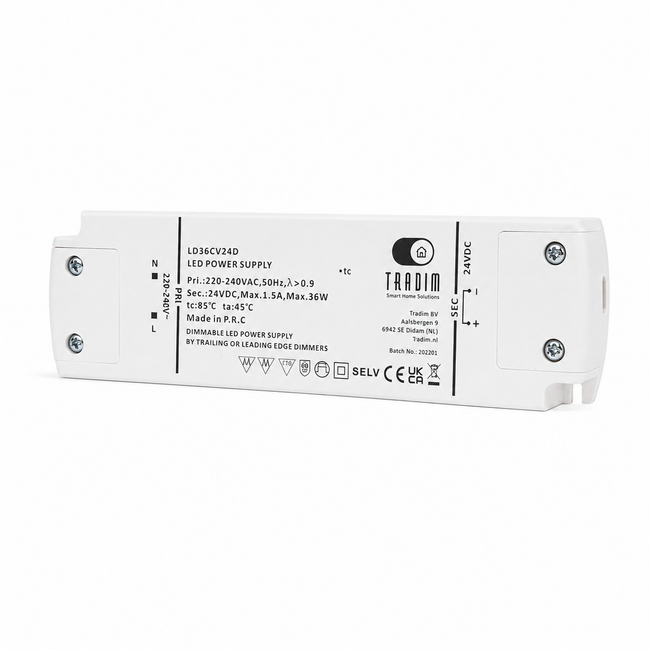 Tradim LD36CV24D dimbare 24V Constant Voltage led-driver 36W voor 24V ledstrips en 24V ledlampen