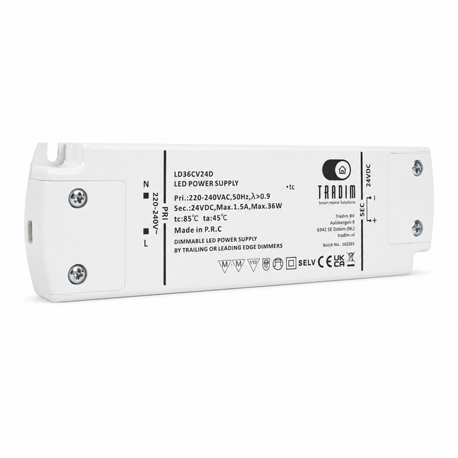 Tradim LD36CV24D dimmable 24V Constant Voltage LED Driver 36W for 24V LED strips and LED lamps