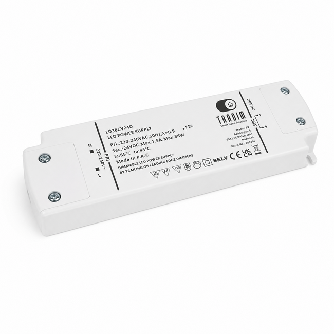Tradim LD36CV24D dimmable 24V Constant Voltage LED Driver 36W for 24V LED strips and LED lamps