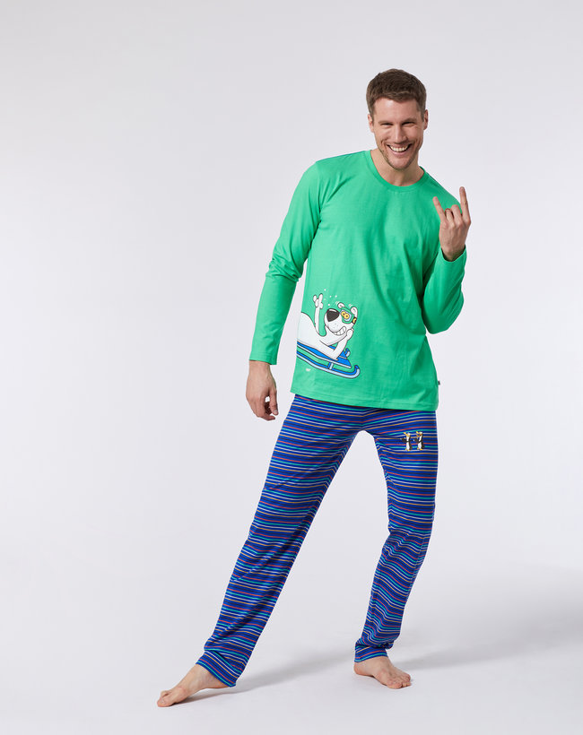 Woody Jongens-Heren pyjama, fel groen