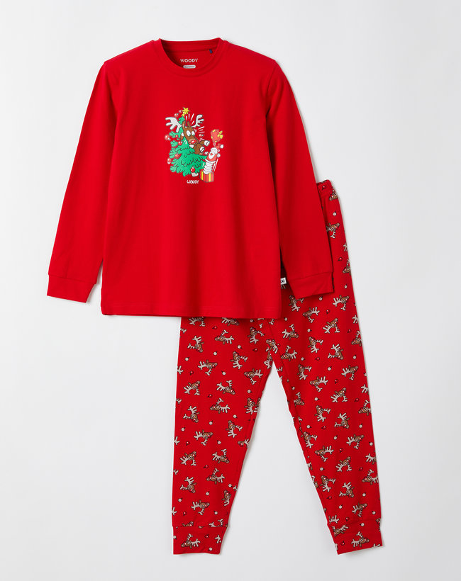 Woody Jongens-Heren pyjama, rood