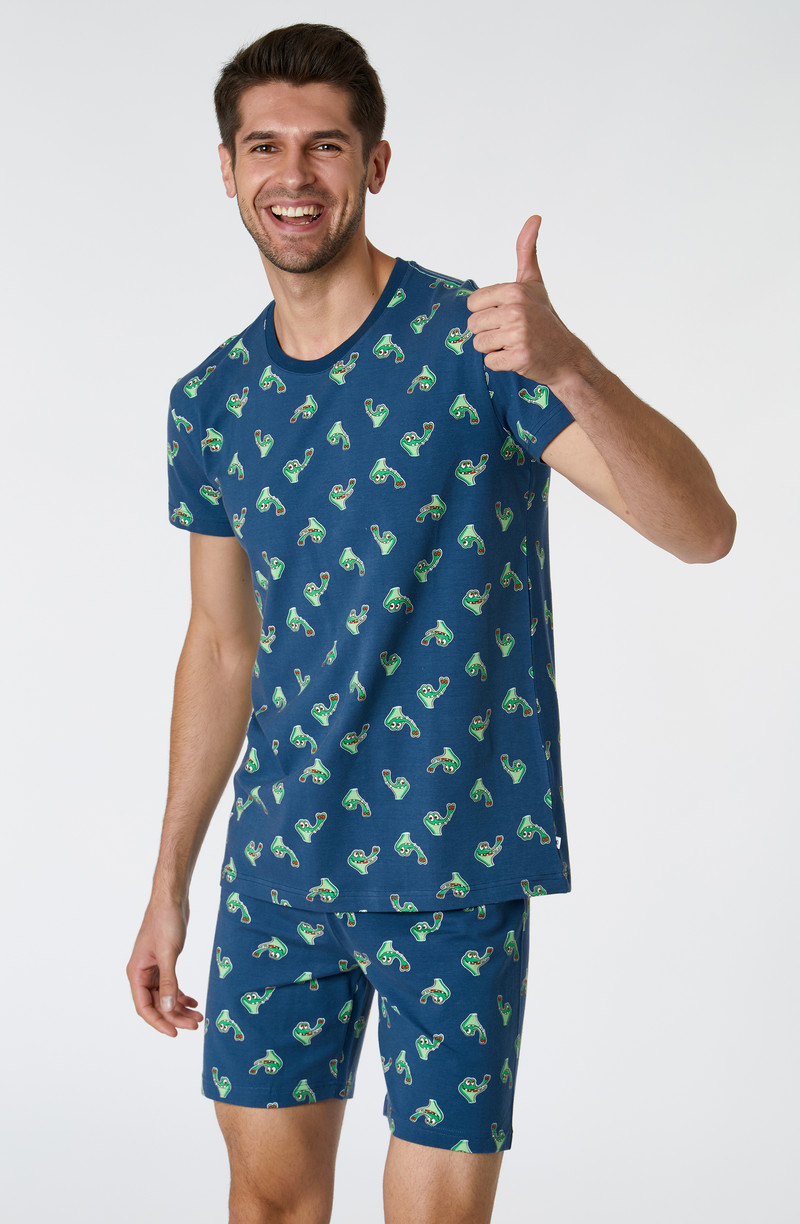 Woody Jongens-Heren Pyjama, blauw krokodil print