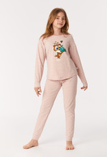 Woody Meisjes-Dames Pyjama, oudroze-gebroken wit gestreept