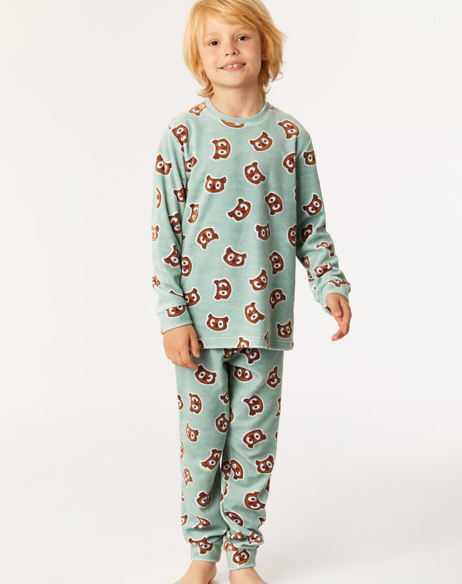 Woody Jongens-Heren Pyjama, grijsblauw uil print