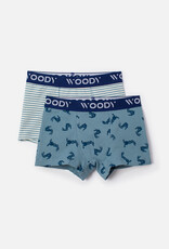 Woody Jongens Boxer, duopack haas print blauw + streep